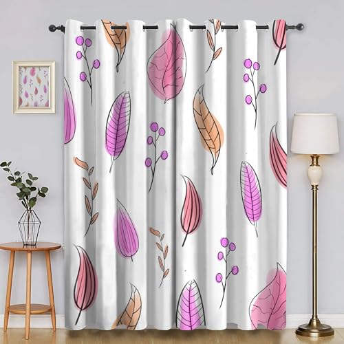 Genérico 132 x 214 cm Cortinas Opacas con Ojales de Hojas de Dibujos Animados IlustracióN de Planta Cortina con Aislamiento Térmico, para Dormitorio, Sala de Estar y Cocina 2 Paneles &D4000