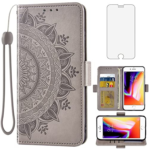 Protection intégrale iPhone SE gris avec clapet portefeuille et vitre rigide