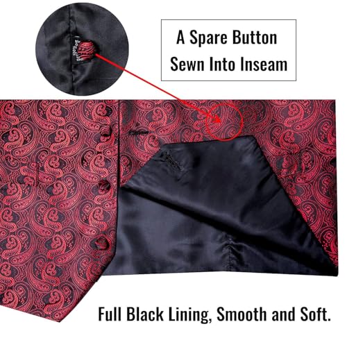 Image of DiBanGu Mens Vest and Tie Set Formal Paisley Waistcoat and Necktie Pocket Square Cufflinks Silk Suit Vest for Tuxedo Wedding
