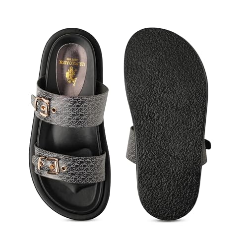 Image of U.S. POLO ASSN. Maria Black Footbed Flats With Monogram Logo