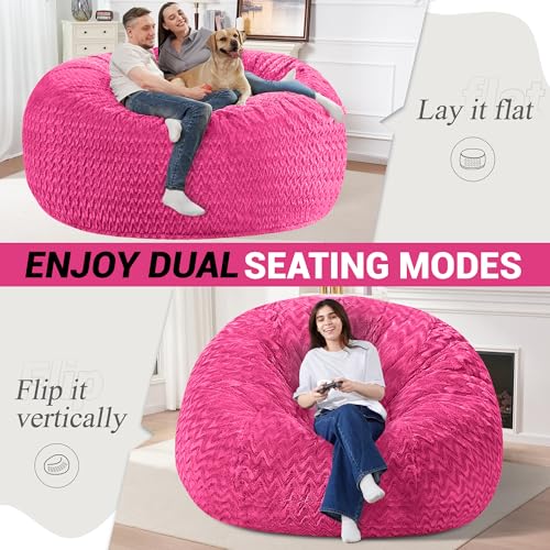 Image of 6FT Bean Bag Chair,Giant Bean Bag Chairs for Adults,Big Bean Bags with Memory Foam Filled, Large Beanbag Chairs with Chevron Plush Cover-Pink
