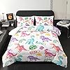 XYNHML Cartoon Dinosaur Comforter Set Twin 3Pc Kawaii Dinosaur Bedding Set All Season with Tree, Leaf Decoration Includes 1 Comforter, 2 Pillowcases for Kids Girls Teens #2