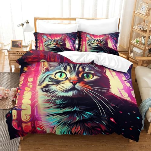 Housse de couette chat en microfibre douce et zippée 3D - 3