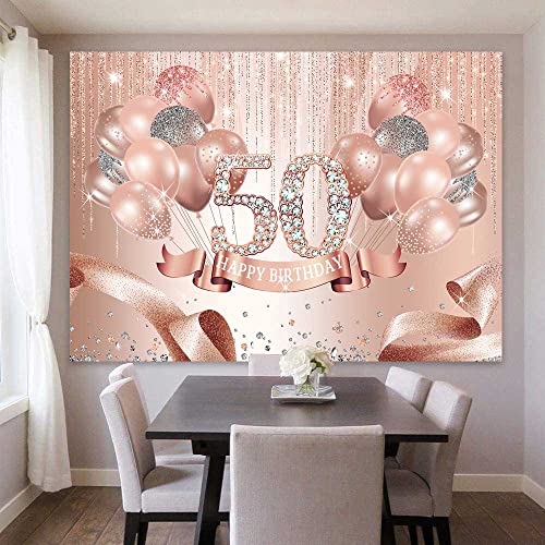 Fondo 50 aniversario sensfun 7x5ft rosa dorado miniatura 4