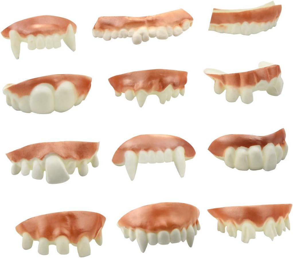 Marrywindix 12 Pieces Gnarly Teeth Gag Teeth Ugly Fake Teeth Vampire Denture Teeth for Halloween Costume Party Favors Photos Props (12 Styles)