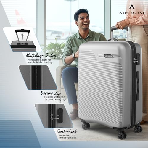 Image of Aristocrat Axis Set of 3 Trolley Bag 56, 66 & 76cm | Small+Medium+Large | Hard Luggage | Smooth 8-Wheel Suitcase | Combination Lock with Sturdy Zipper | 3-Year International Warranty (Silver)