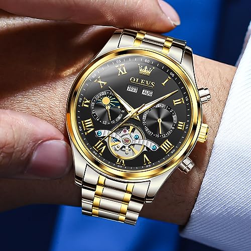 OLEVS Men's Casual Fashion Waterproof Gold Stainless Steel Band Quartz Gold Watches Gifts for Men