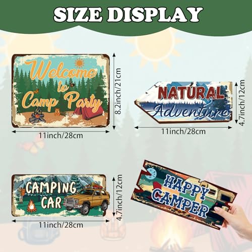 Image of Hooqict 20 Pieces Camping Party Decorations Camping Themed Party Directional Signs for Summer Camp Day Classroom Welcome to Camp Birthday Decor Picnic Yard Sign