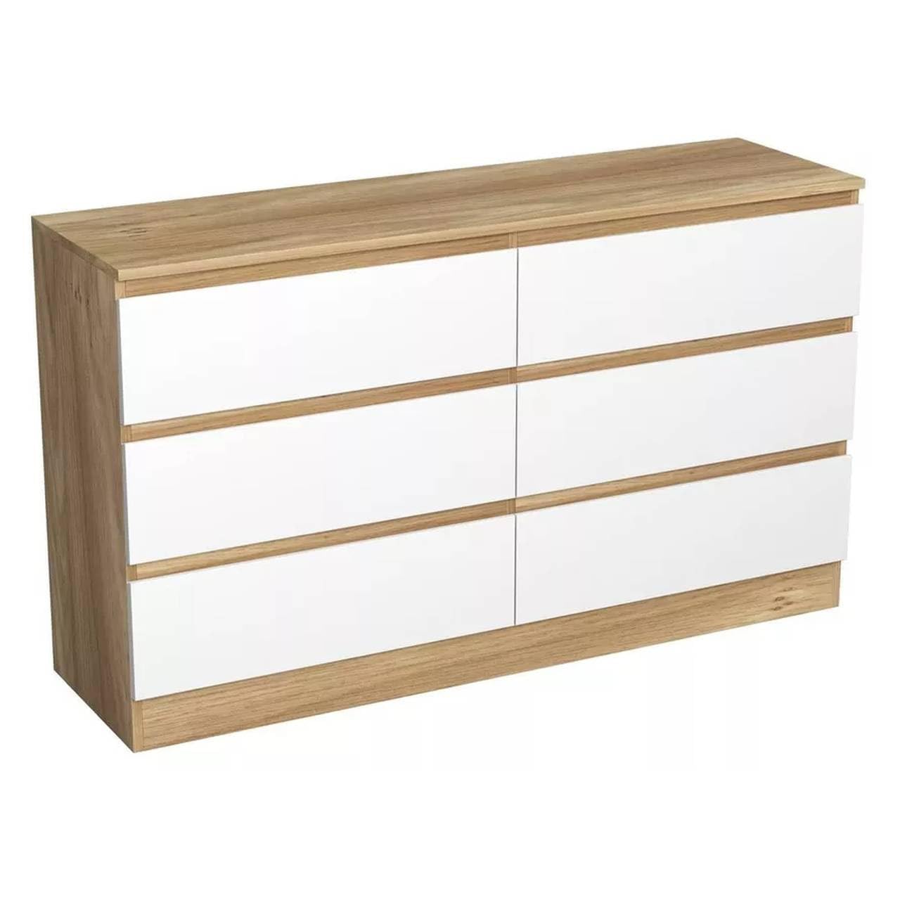 URBNLIVING 6 Drawer Chest of Drawers, Bedroom Storage Cabinet, Wooden Drawer Unit, Particle Board with Paper Veneer, Flat Pack Furniture (Oak Carcass + White Drawers)