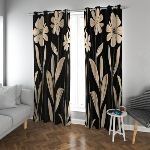 UIRINGART Cortinas Opacas con Estampado de Hojas de Plantas Patrones Florales Modernos Cortinas térmicas aisladas para Ventanas de Oficina Puerta corredera de Cristal 2 Paneles B96xH114cm