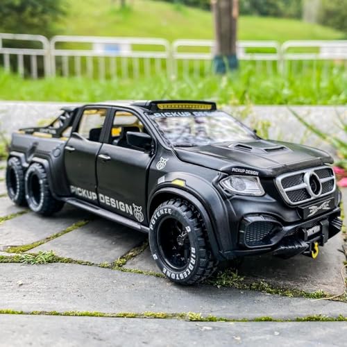 Image of 1:28 Pickup X-Class Model Car Diecast Zinc Alloy Pull Back Toy with Sound & Light Realistic Design Durable Kids Toy for Boys & Girls Collectible Gift 3+ Years (Black)