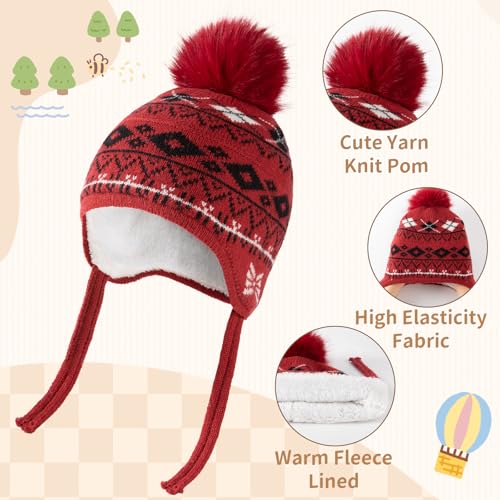 Comfoex 4 Pcs Kids Winter Beanie Hat Gloves Scarf Sock Set Neck Warmer Gaiter Knitted Fleece Lined Thermal Set for Boys Girls3