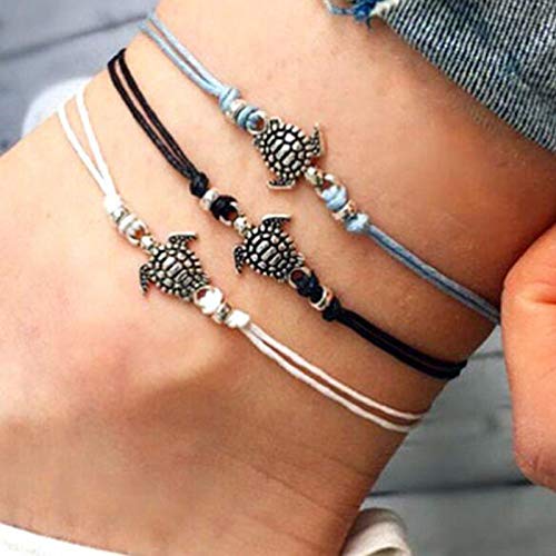 Image of Softones Blue Starfish Turtle Anklet Multilayer Charm Beads Sea Handmade Boho Anklet Foot Jewelry for Women
