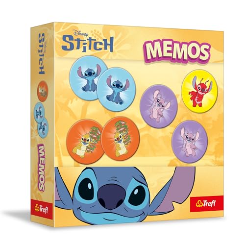 Trefl - Memos Lilo & Stitch - Jeu de mémoire pour Les Tout-Petits, Recherche de Paires d'images, Jeu de mémoire avec Les Personnages du Dessin animé, pour Les Enfants à partir de 3 Ans