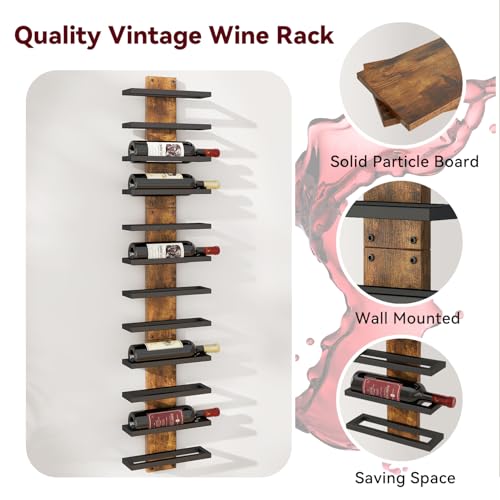 Image of IBUYKE Wall Mounted Wine Rack 12 Bottle,Wood Storage Rack,Brown TMJ913H | Wine Bottle Holder for Wine Bottles Liquor Champagne DIY Wall Wine Rack for Home Bar Storage and Display