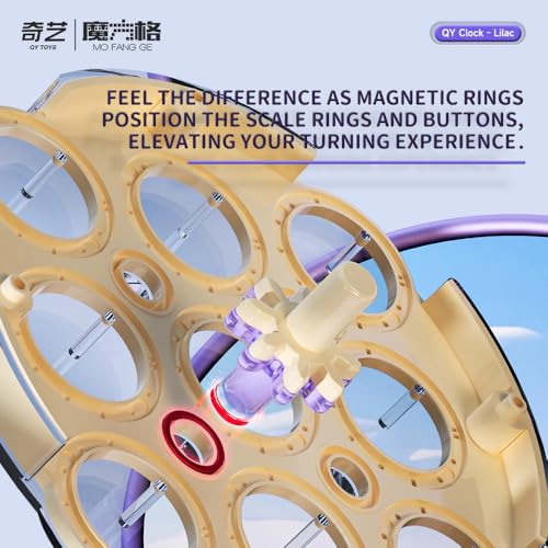 Image of QiYi Magnetic Clock | Professional 208-Magnet System | High-Precision Competition Logic Puzzle with Adjustable Tension & Inlaid Faces | Smooth Rounded Wheels for Speedcubing, Lilac