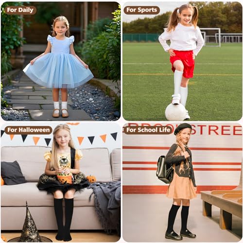 Girls Knee High Socks Kids Soccer Over the Calf Black White Cotton Socks School Uniform Athletic 3 Pairs 1-12 Years2