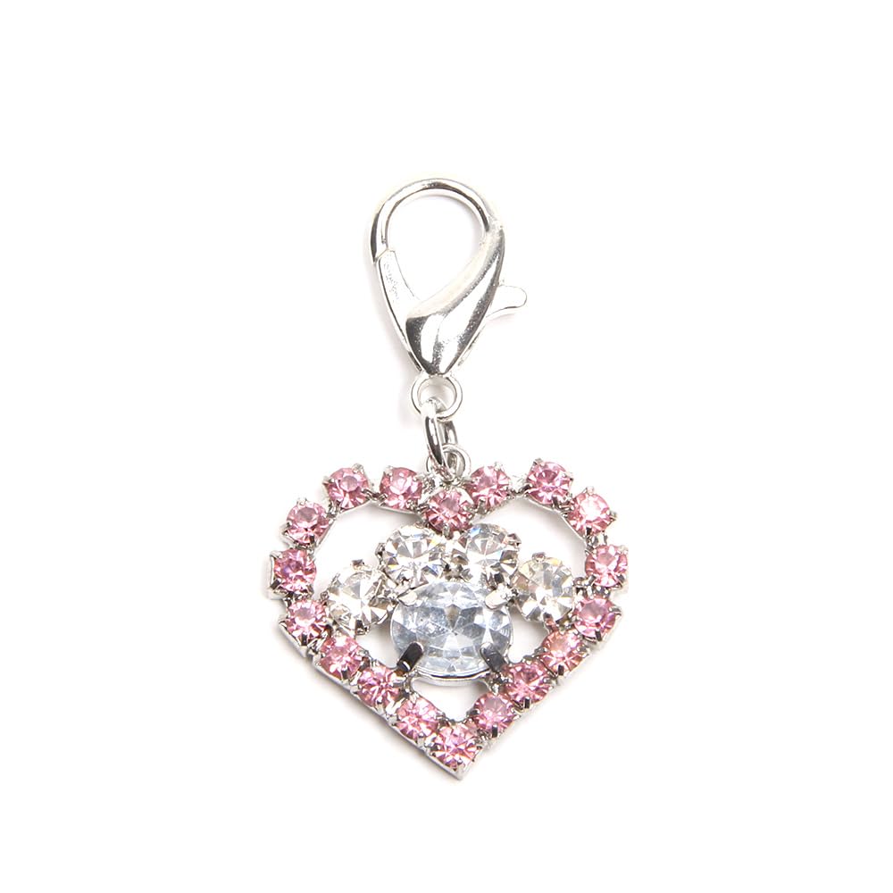 Bling Rhinestones Heart&Paw Charm Pendant Jewelry for Pet Dog Cat Puppy Necklace Collar Accessory