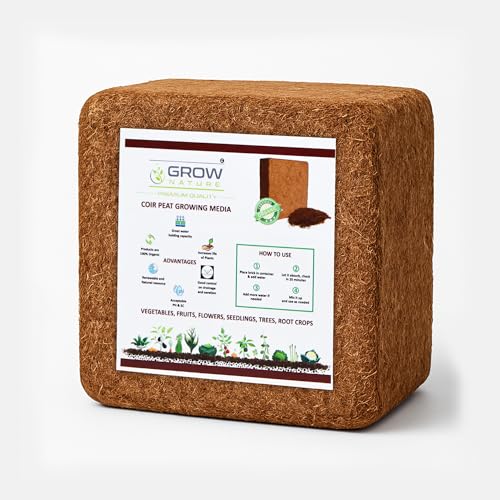 Grow Nature Cocopeat Block 1kg | Organic Coco Coir Brick for Gardening, Potting Soil Mix & Hydroponics (Pack of 1)