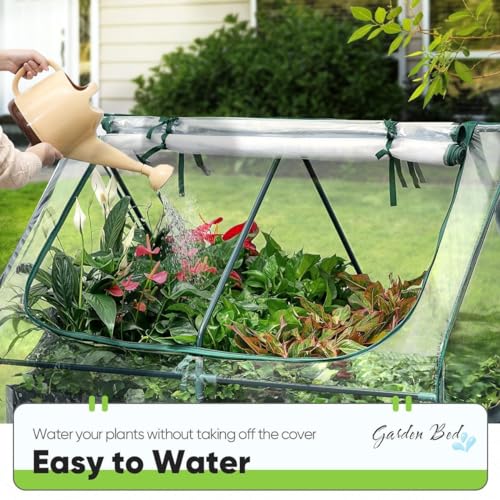 Image of Quictent Raised Garden Bed Galvanized Raised Beds for Gardening Vegetables with Cover 4x3x2 ft Tall Metal Planter Box Outdoor Use (Clear)