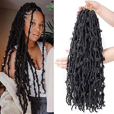 Butterfly locs Crochet Hair 18 inch 6Packs New Faux Locs Crochet Braids Soft Locs 12 Strands/pack Butterfly Distressed Locs Pre Looped Goddess Locs Braiding Hair Cover