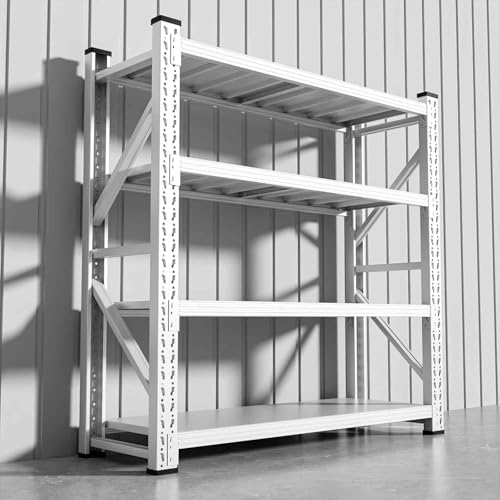 スチールラック 業務用 高耐荷重収納棚 メタルラック 組立簡単 4段 耐荷重150kg/段 スチール棚 軽量ラック 物置 倉庫 ガレージ-ホワイトメインラック(幅180×奥行50×高さ200cm)