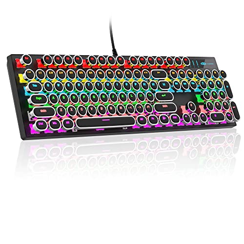 MageGee Typewriter Mechanical Gaming Keyboard, Retro Punk Round Keycap LED Rainbow Backlit USB Wired Keyboards for Game and Office, for Windows Laptop PC Mac - Blue Switches/Black