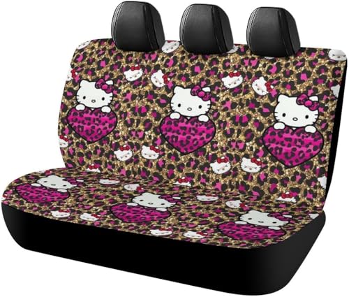 ハローキティ ヒョウ柄 (2) アニメ カーシートカバー 車シートカバー 後部座席用 シート保護 おしゃれ カー用品 軽/普通車 汎用 後席クッションカバー 人気 四季通用 プレゼント