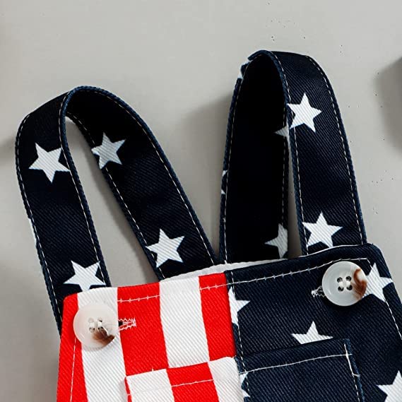 REWANGOING Newborn Baby Girls Boys 4th of July Suspender Jumpsuit Outfits American Flag Stripes Print Bib Overalls Pants
