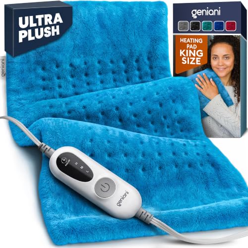 GENIANI Electric Heating Pad for Back Pain & Cramps Relief, Electric Throw, Self Care Gifts for Women, Heating Pad for Neck & Shoulder, Machine Washable Microplush, Auto Shut Off (12×24', Aqua Blue)