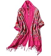 Urban CoCo Women's Embroidered Oversize Tassel Shawl Scarf Wraps for Women