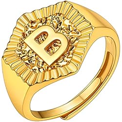 GOLDCHIC JEWELRY Anillos Sello Hombre Dedo Menique Oro Baño, Anillo Ajustable, Alianzas de Letras Iniciales B