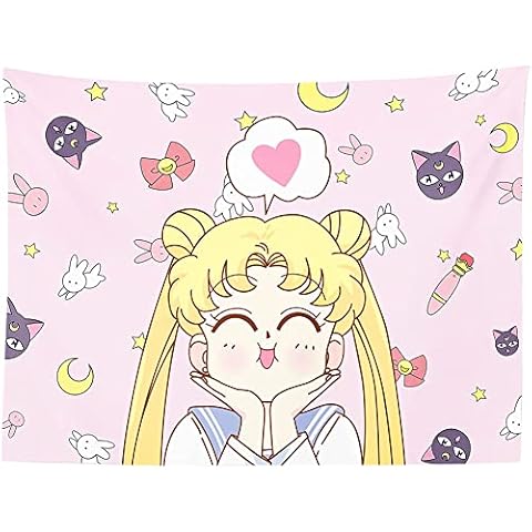 Sailor Moon Kawaii Manga Tapestry Decor Sailor Moon Decor Wall Cloth Anime Tapestry Decor Wall Cloth Lovely Girl Wall Hanging for Party Bedroom Living Room Home Decor 150 x 100cm (B) Cover