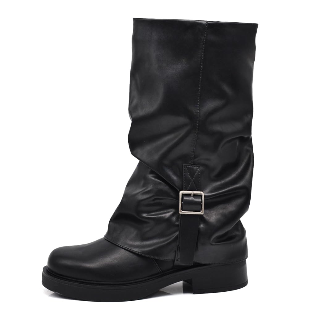 IF Stivali Stivaletti Da Donna Con Risvolto Fibbie Multiple Suola Carrarmato Platform Plateau K-08