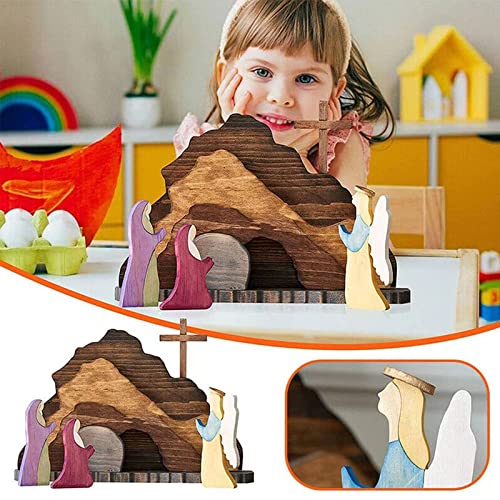 image for KUJAIS Easter Scene Wooden Decorations - Empty Tomb Easter Resurrectio
