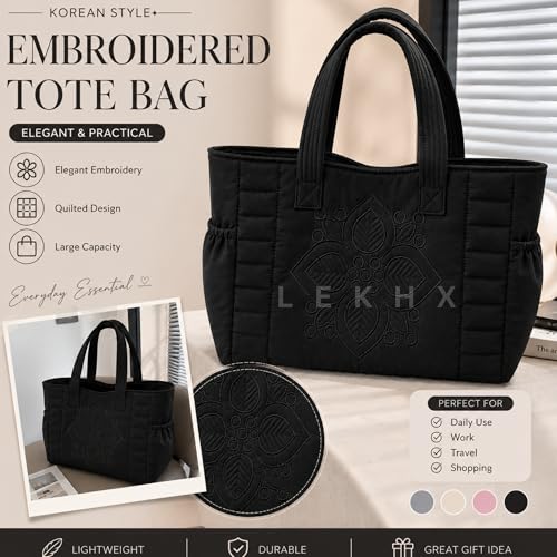 Image of LX LEKHX Tote Bag for Women | Lightweight Shoulder Handbag with 2 Main Zip Compartments & Multiple Pockets | Water Resistant Polyester Fabric | Office, Travel & Daily Use