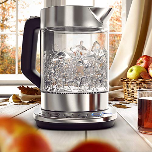 Arendo - Glas Wasserkocher mit Temperatureinstellung - Warmhaltefunktion 30min - 1,5 Liter Füllmenge - Borosilikatglas - Basisstation aus Edelstahl - Modernes Design – Bild 8