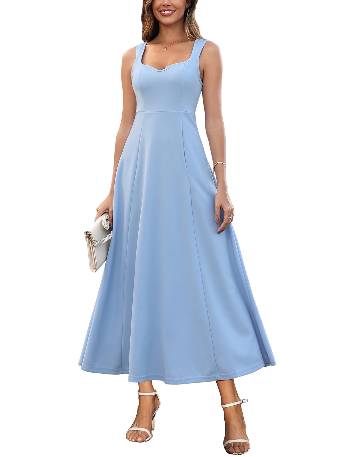 Vestido de verano para mujer, cuello en V, sin mangas, informal, línea A, vestido maxi, elegante, para invitado de boda, vestido de noche, vestido largo y holgado, vestido de dama de honor