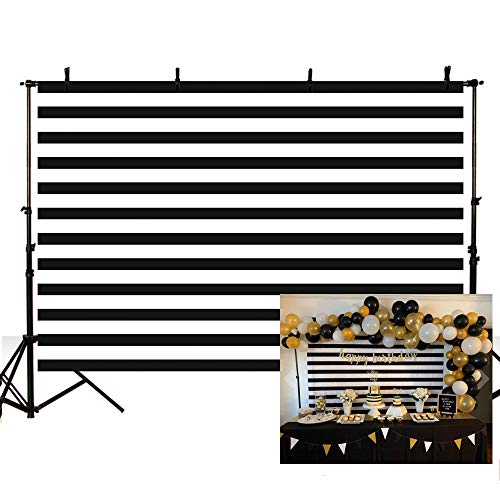 MEHOFOTO Black and White Stripes Photography Backdrop Props Happy Birthday Party Decorations Banner Photo Studio Booth Background 7x5ft