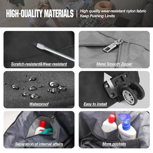 Zoofen Foldable Duffel Bag Expandable Travel Bag with Removable Wheels for Travel/Camping(Black)3