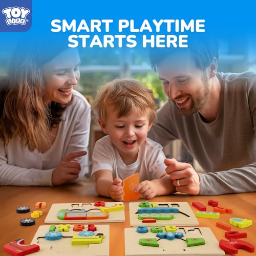 Image of TOY Life Toddler Puzzles Ages 2-4, 4 Vehicles with Spelling Wooden Puzzles for Toddlers 3-5, Montessori Toys Gifts for 1 2 3 Years Old Boys Girls, Christmas Birthday Gifts Learning Toys for Kids