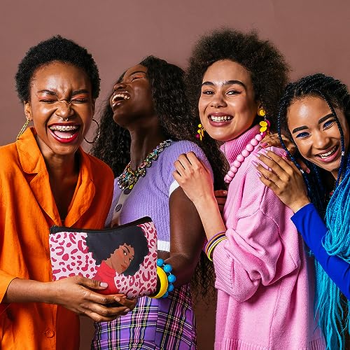 Mumufy 12 Pcs Black Women Makeup Bag African American Cosmetic Bags for Women Queen Toiletry Zippered Canvas Black Makeup Pouch Reusable Gifts Traveling Cosmetic Organizer4