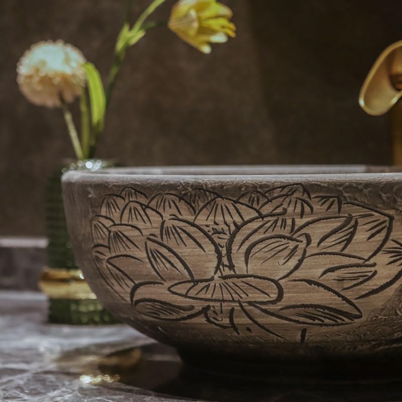 Waschbecken Kunst Keramik Waschbecken Vintage Runde Waschbecken Einzelbecken Verdicktes Badezimmer Balkon Outdoor Waschbecken Waschbecken Badezimmer