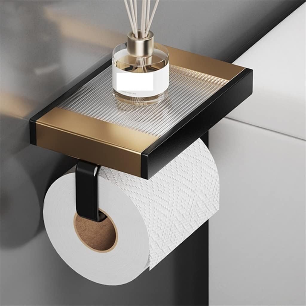 Toilet Paper Holder With Shelf Space Aluminum Towel Roll Tissue Hanger For WC Bathroom Kitchen(D)