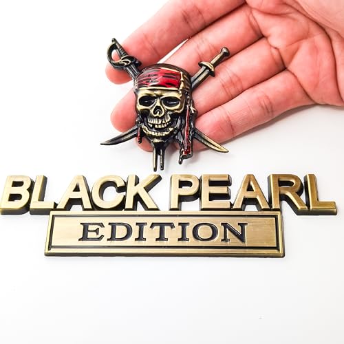 Image of 3D Metal Pirate Skull Car Emblem - Black Pearl Edition Heavy Duty Auto Badge Decal, Crossed Swords Tailgate Sticker, Waterproof Exterior Decoration for Trucks, SUVs & Off-Road Vehicles (Bronze)