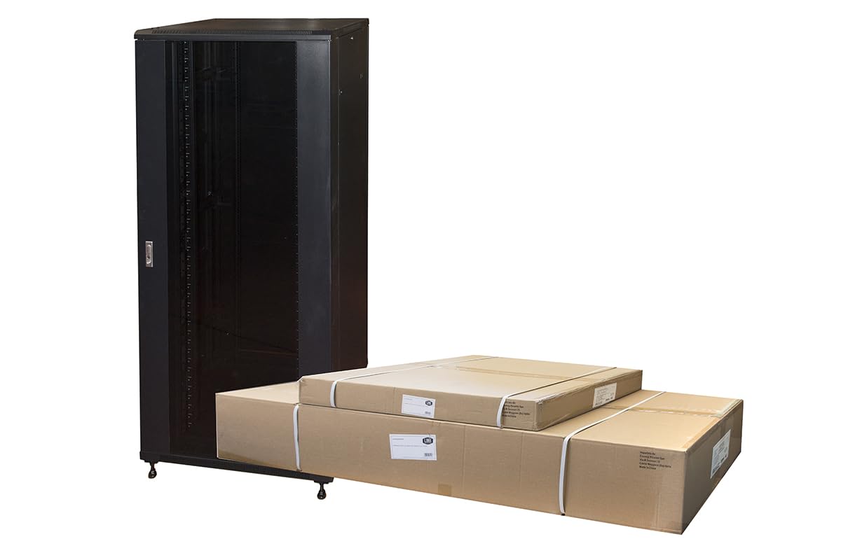 ARMADIO RACK 19" 42U (A)2055, (L)800, (P)800 COLORE NERO PORTA VETRO DISASSEMBLATO CON GUIDACAVI LATERALE