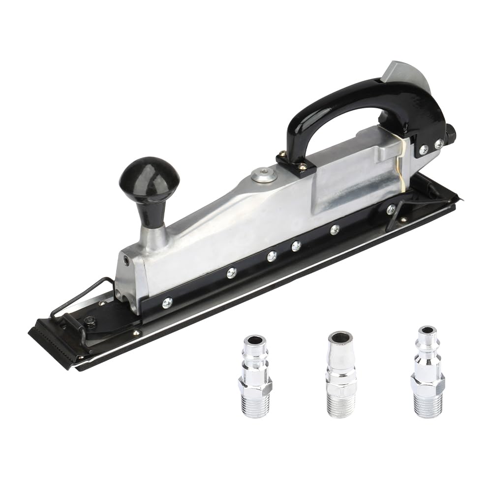 Photo 1 of Hoteche 1/4" Air Sander, 2500RPM Pneumatic Sander with 64x407mm Sanding Pad, Polished Aluminum Body, Black, Color Box Packaging