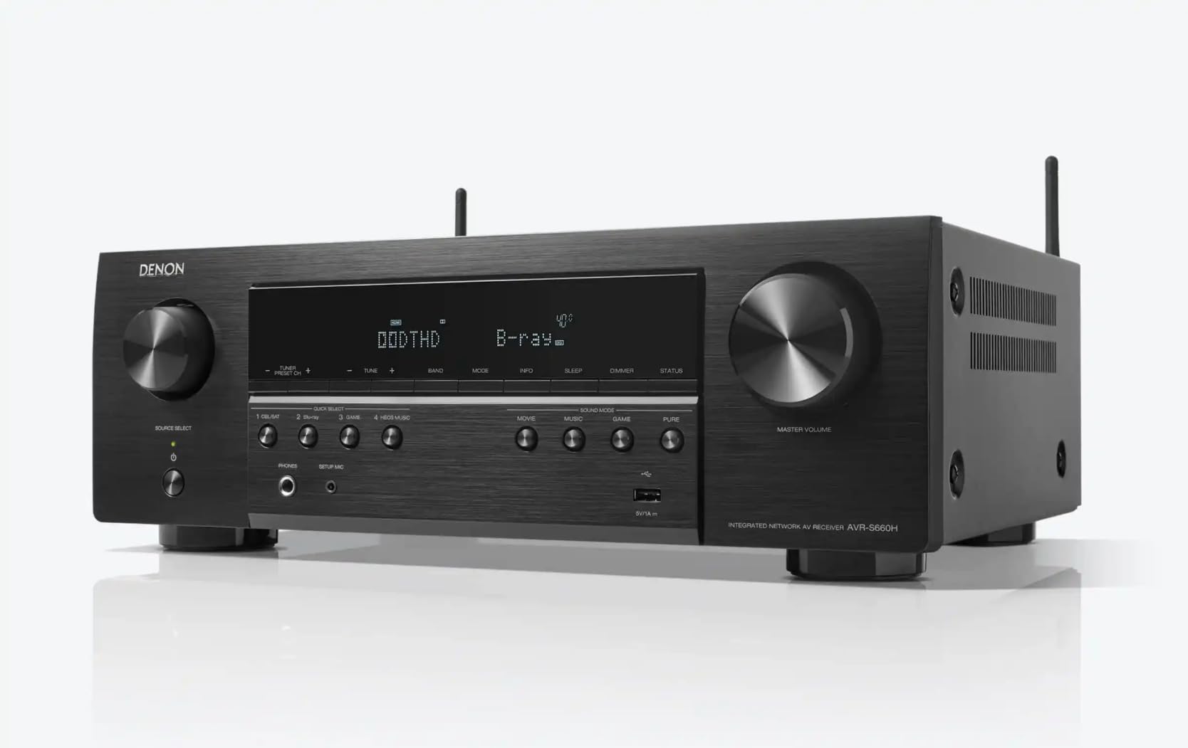 Denon AVR-S660H Amplificateur AV Home Cinéma 5.2 Canaux avec Son 3D, HDMI 8K, Bluetooth, WiFi, AirPlay 2, HEOS Multiroom, Compatible Alexa - Noir