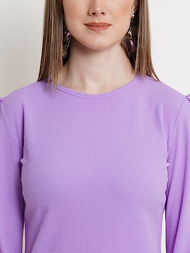 Image of POPWINGS Casual Solid Puff Button Long Sleeves Top for Women || Summer Round Neck Stylish Western Top for Jeans