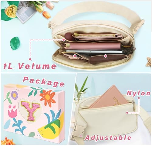 Image of COSHAYSOO Valentines Birthday Initial Gifts for Women Teen Girls 5 6 7 8 9 10 11 12 13 14 Year Old Ivory Fanny Pack for Girls Belt Bag Crossbody Travel Purse Unique Trendy Cute Stuff Chenille Letter Y